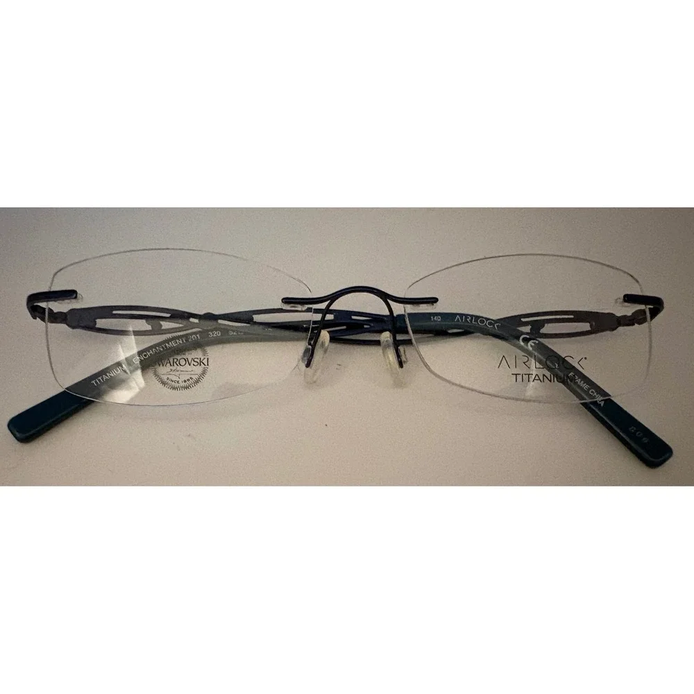 Airlock Enchantment 201 Titanium Rimless Eyeglasses Teal Swarovski Crystal 52mm